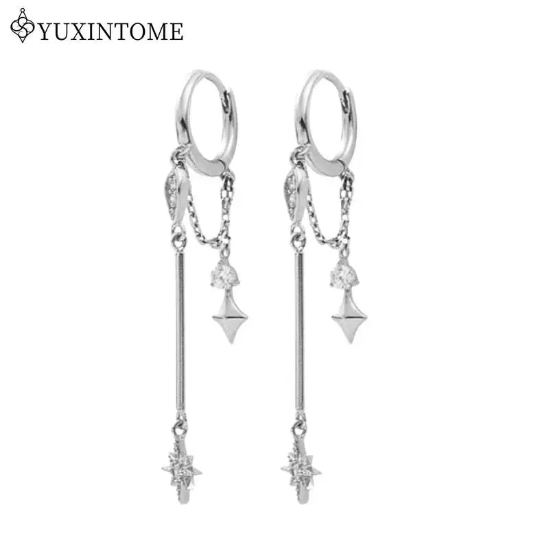 925 Sterling Silver Neddle Multi-pendant micro-embedded Chain Star Pendant Hoop Earrings For Women Fashion Party Jewelry Gifts