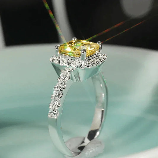 New Elegant Yellow Cubic Zirconia Women Rings Luxury Wedding Anniversary Party Lady's Accessories Bright Fashion Jewelry