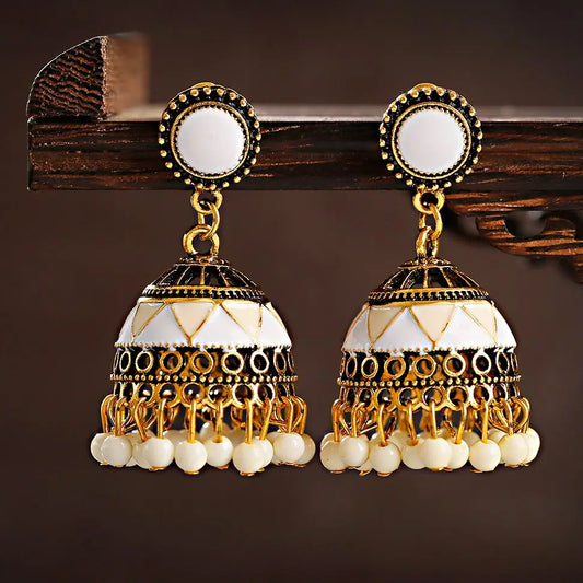 Ethnic Women's Gold Color Oxidized Indian Earring Gypsy Vintage Bohemian Tribe Colorful BeadsTassel Drop Earrings Jhumka Jewelry