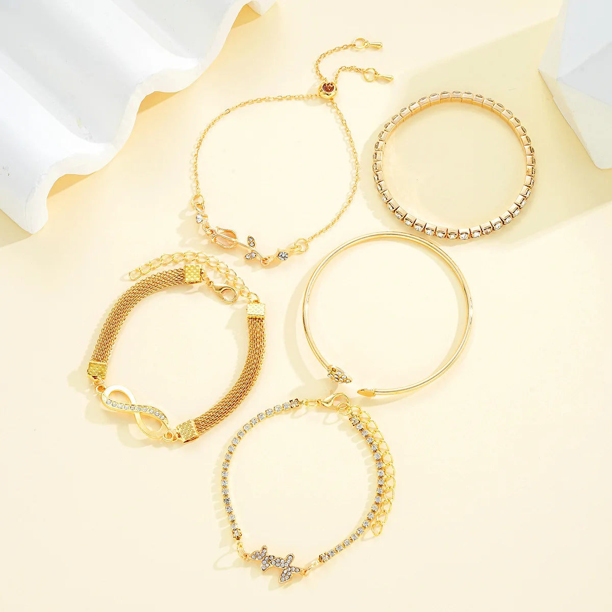 5Pcs Trendy Gold Color Bracelet Set For Women Tulip Butterfly Heart Infinity Charm Tennis Chain Bangle Female Party Jewelry