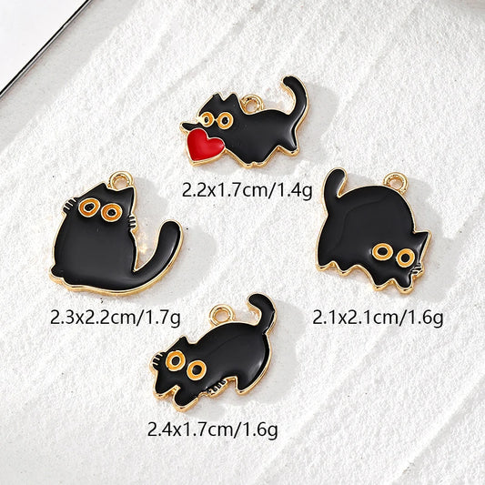 10pcs Original Alloy Enamel Black Cat Charms Cute Heart Kitten Pendant For Bracelet Earring Necklace Diy Jewelry Make