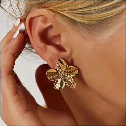 Zenat 2PC Stainless Steel Flower Earrings – Trendy Party
