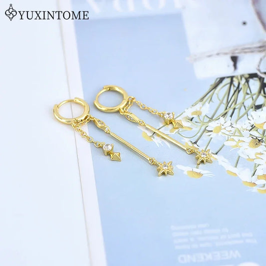 925 Sterling Silver Neddle Multi-pendant micro-embedded Chain Star Pendant Hoop Earrings For Women Fashion Party Jewelry Gifts