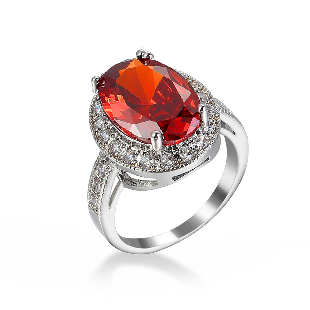 AliExpress Hot Explosions Gorgeous Women's Garnet Red Ring Oversized Zircon Fashion Party Banquet First Accessories