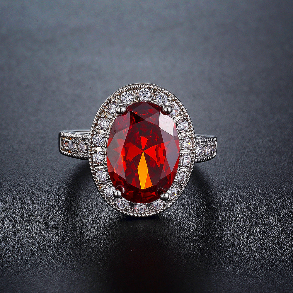 AliExpress Hot Explosions Gorgeous Women's Garnet Red Ring Oversized Zircon Fashion Party Banquet First Accessories