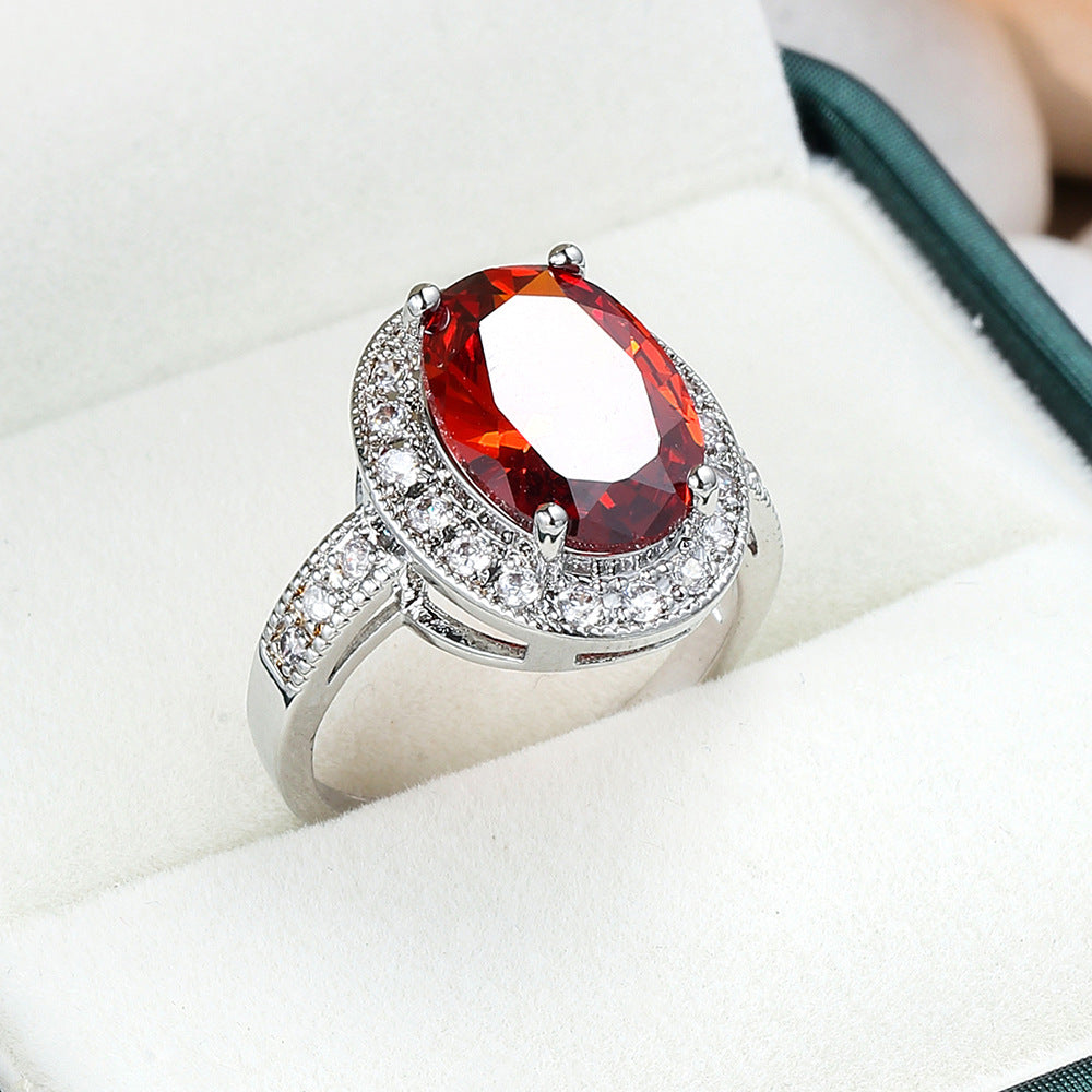 AliExpress Hot Explosions Gorgeous Women's Garnet Red Ring Oversized Zircon Fashion Party Banquet First Accessories