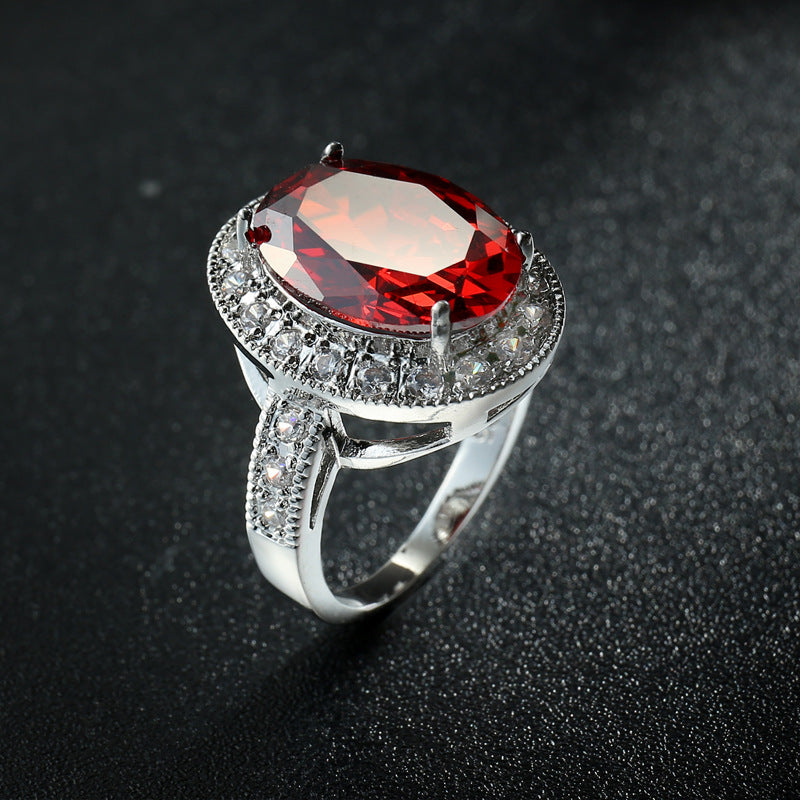 AliExpress Hot Explosions Gorgeous Women's Garnet Red Ring Oversized Zircon Fashion Party Banquet First Accessories