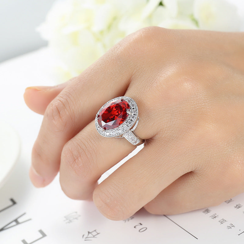 AliExpress Hot Explosions Gorgeous Women's Garnet Red Ring Oversized Zircon Fashion Party Banquet First Accessories