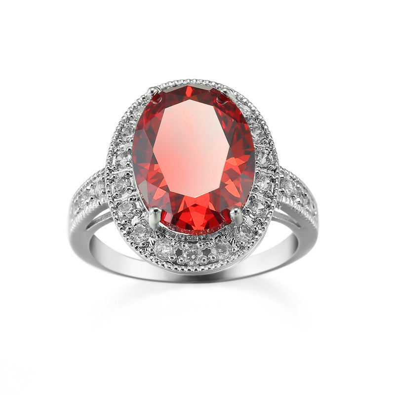 AliExpress Hot Explosions Gorgeous Women's Garnet Red Ring Oversized Zircon Fashion Party Banquet First Accessories