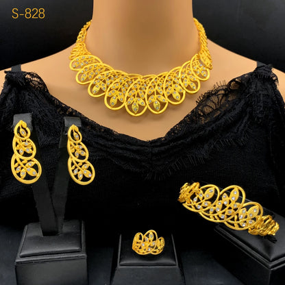 Bridal Dubai Jewelry Set African Wedding 24k Gold Color Jewelry Ethiopia Indian Necklace Bracelet Earring Ring Set Party Gifts
