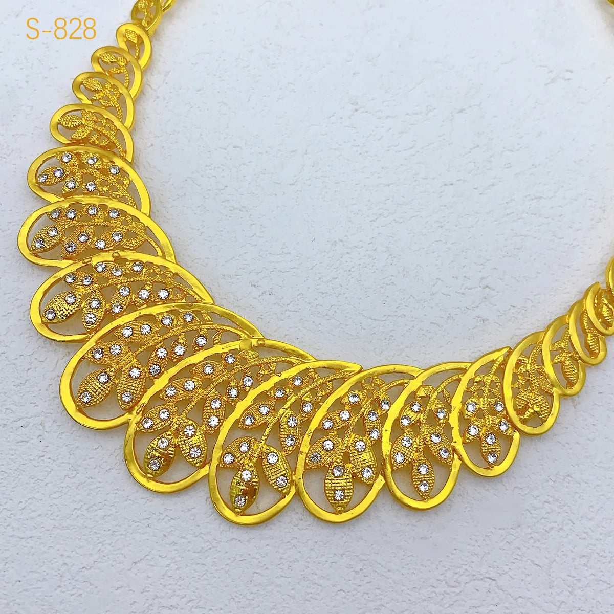 Bridal Dubai Jewelry Set African Wedding 24k Gold Color Jewelry Ethiopia Indian Necklace Bracelet Earring Ring Set Party Gifts