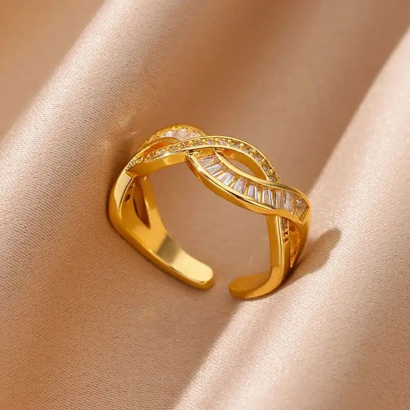 Fashion Zircon Heart Rings for Women Stainless Steel Gold Color Adjustable Wedding Couple Ring Aesthetic Jewelry bague femme