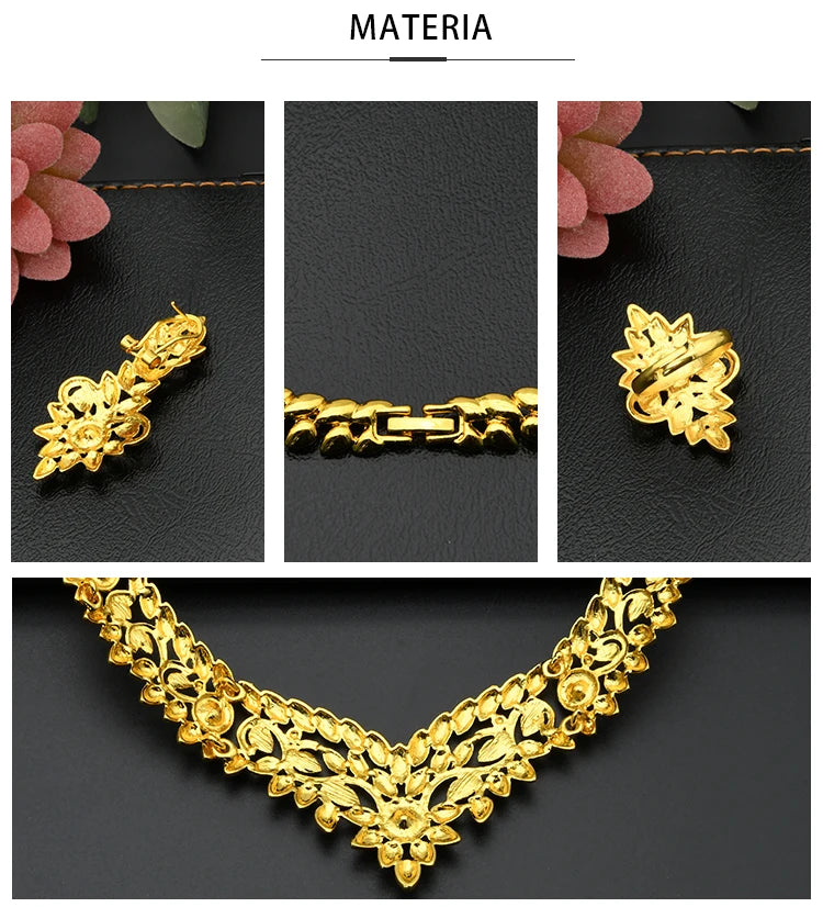ANIID Dubai Jewelry Sets Gold Color 24k Luxury Big African Nigerian Necklace Bracelets Earring Ring For Wedding Jewelri Party