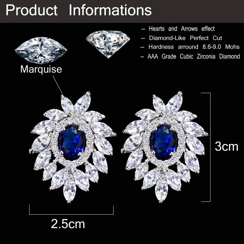 Luxury Feather Shape White Gold Plated Cubic Zirconia Bridal Stud Earrings for Women