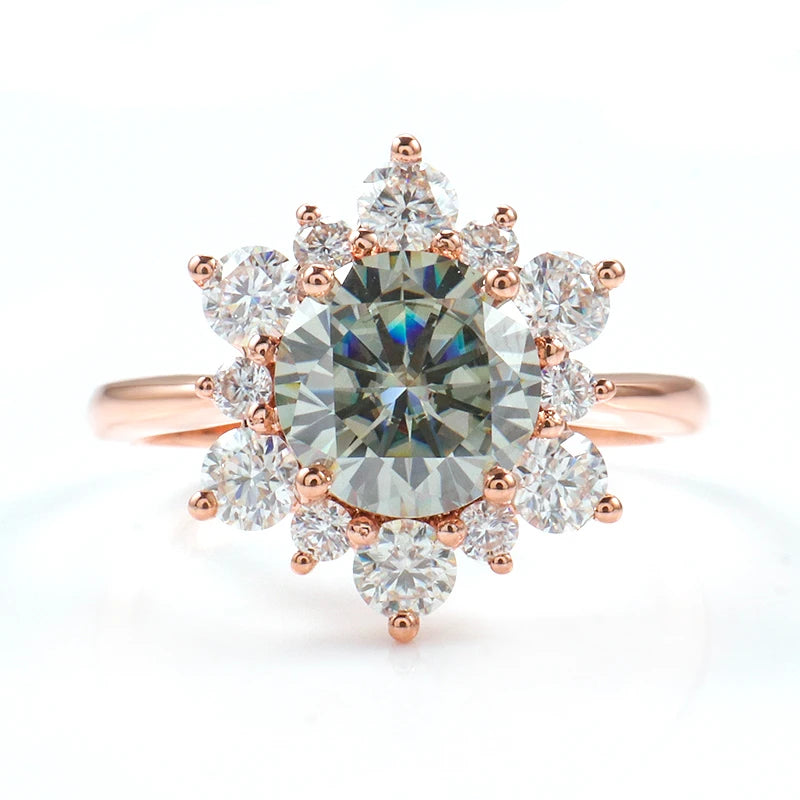 Wholesale Original Flower Shape 14k Soild Rose Gold Round Brillant Cut Moissanite Diamond Claw Setting for Woman Gift Use