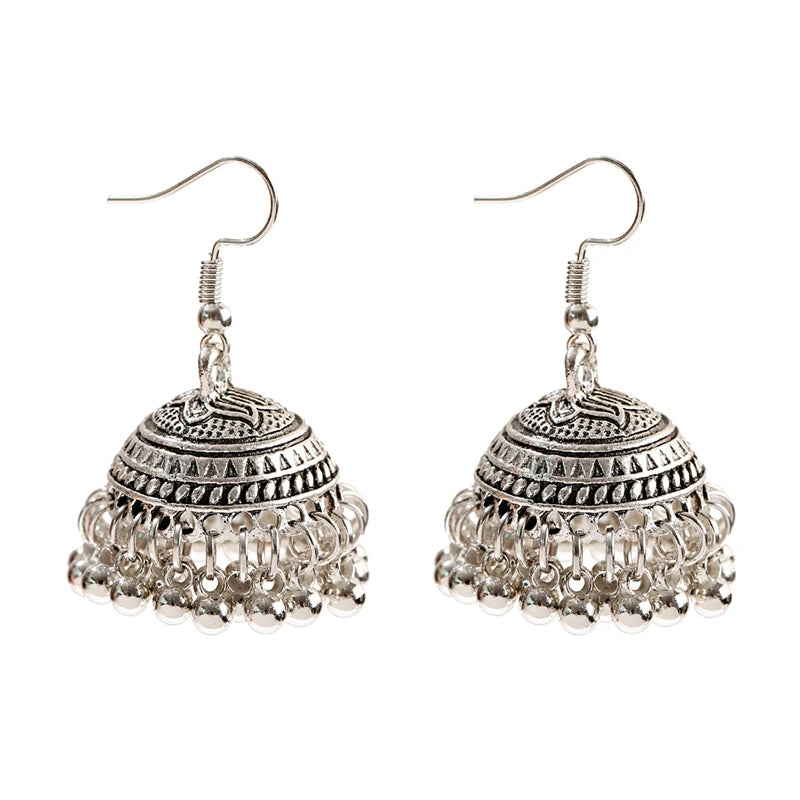 Tibetan Jewelry Silver Color India Geometric Hanging Dangle Drop Earrings Bohemia Bells Jhumka Earrings