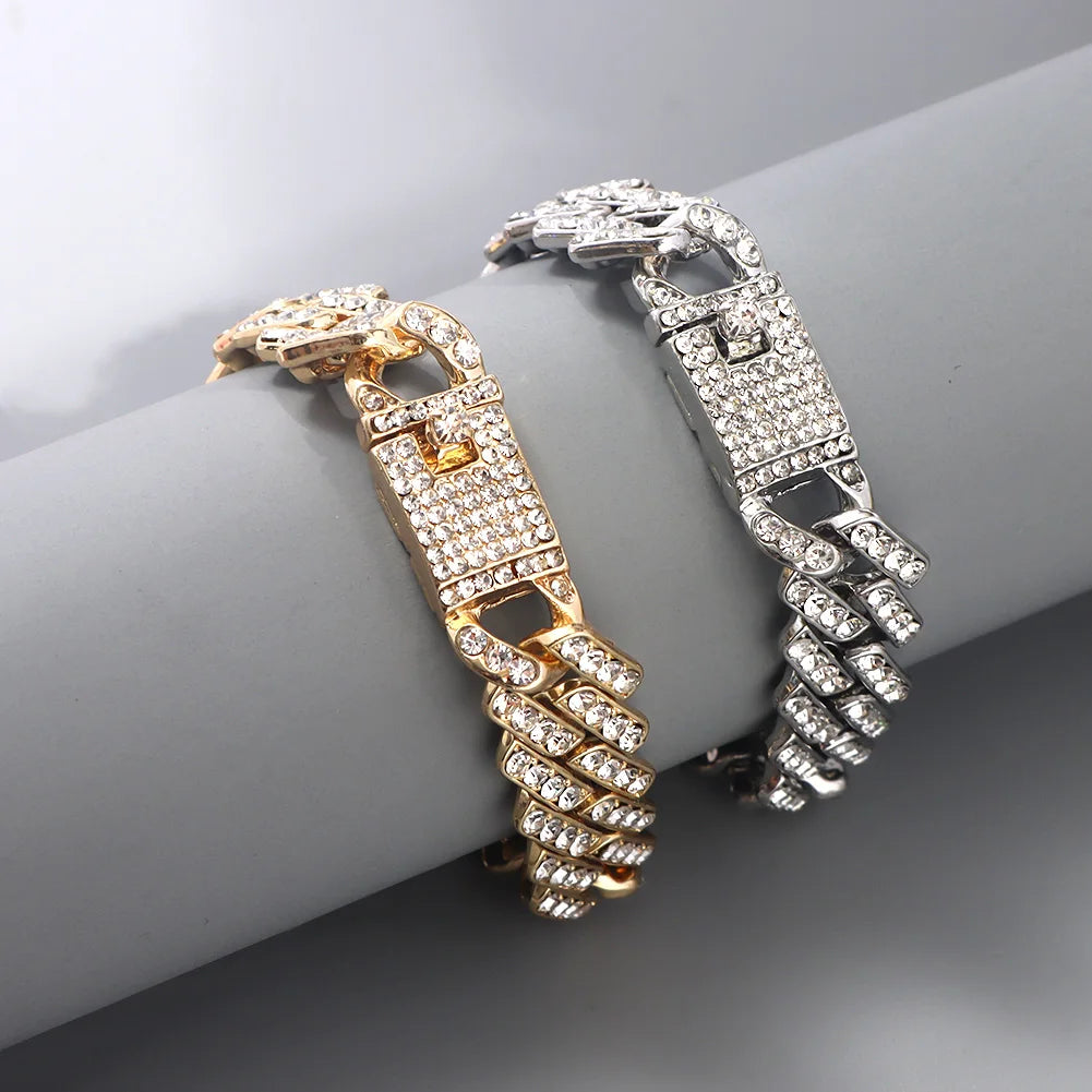 Flatfoosie Hip Hop Iced Out Chunky Cuban Chain Anklets For Women Luxury Rhinestone Link Ankle Bracelet Beach Barefoot Jewelry