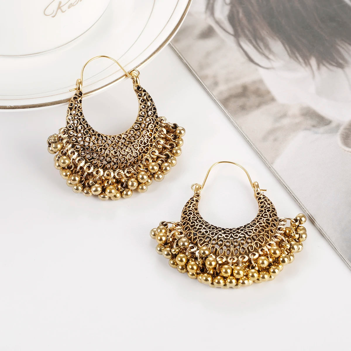 Retro Boho Silver Color Tassel Indian Earrings For Women Orecchini Jewelry Gypsy Flower Ladies Jhumka Earrings