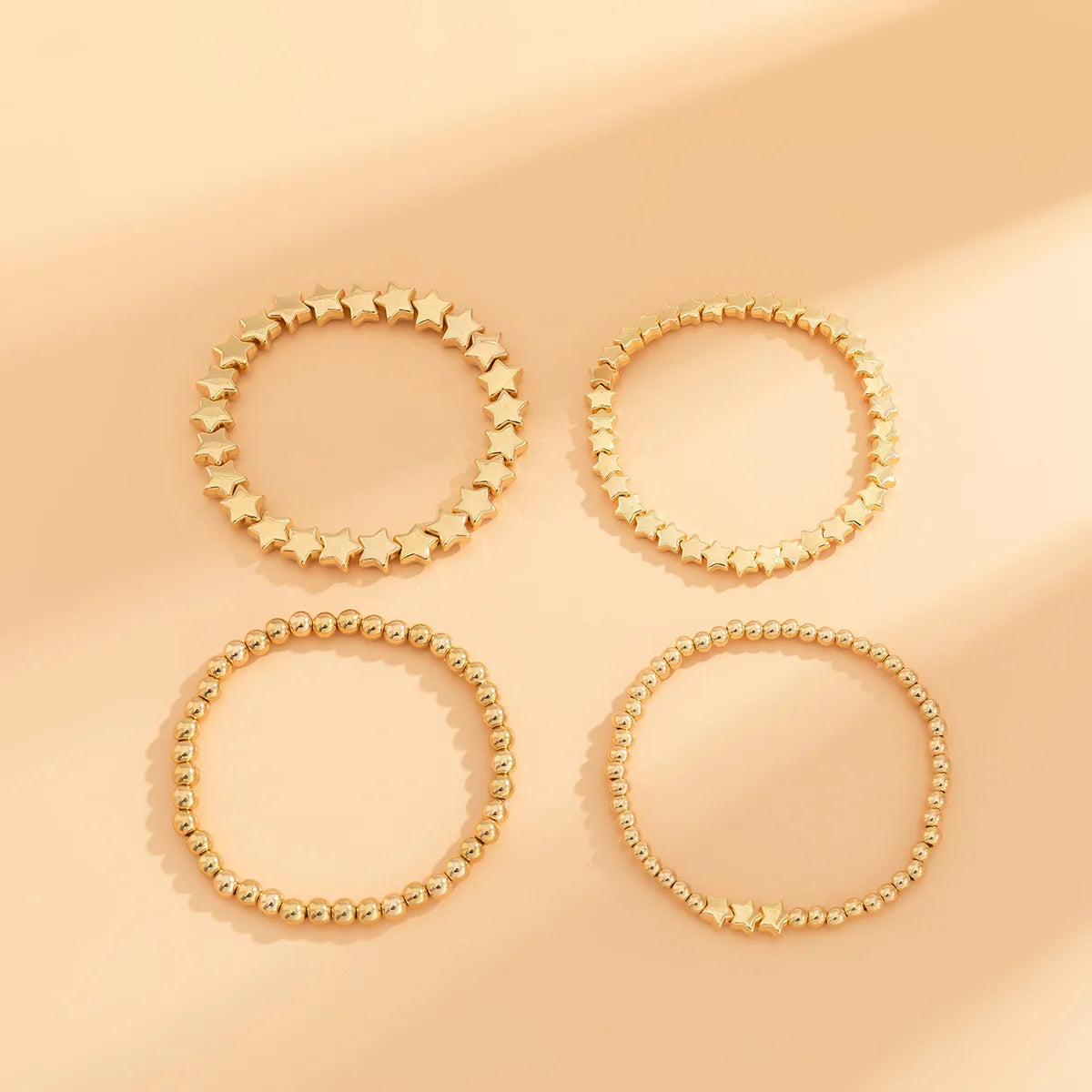 Boho Handmade Beaded Star Bracelet Combination Set Women's Retro Simple Gold Color Metal Bracelets Girly Charm Fashion Jewelry