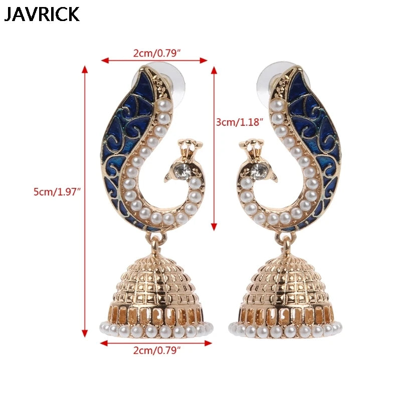Retro Indian Bollywood Kundan Peacock Jhumka Jhumki Drop Earrings Imitation Pearls Women Gypsy Jewelry