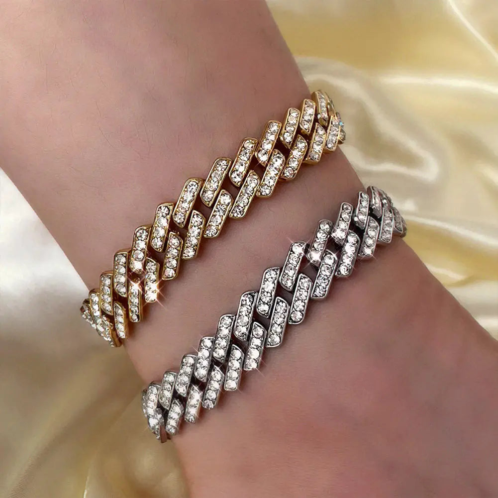 Flatfoosie Hip Hop Iced Out Chunky Cuban Chain Anklets For Women Luxury Rhinestone Link Ankle Bracelet Beach Barefoot Jewelry