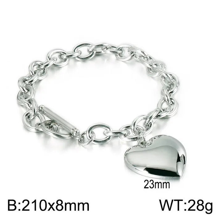 8mm Waterproof Stainless Steel Polished Heart Bracelet and Necklace Set Minimalist Gold Plated Link Chain Trendy Jewelry