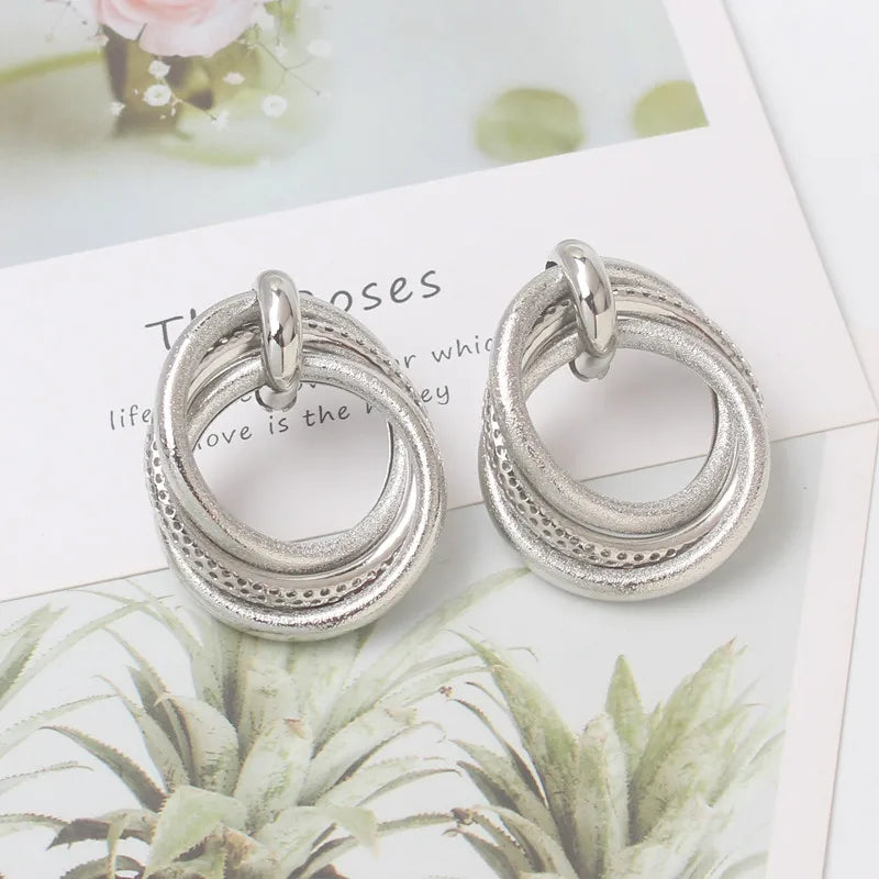 Exaggerated Twisted Dangle Earrings for Women Gold Color Metal Drop Earrings Heavy Multi Circles Earrings pendientes mujer