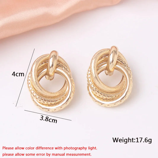 Exaggerated Twisted Dangle Earrings for Women Gold Color Metal Drop Earrings Heavy Multi Circles Earrings pendientes mujer