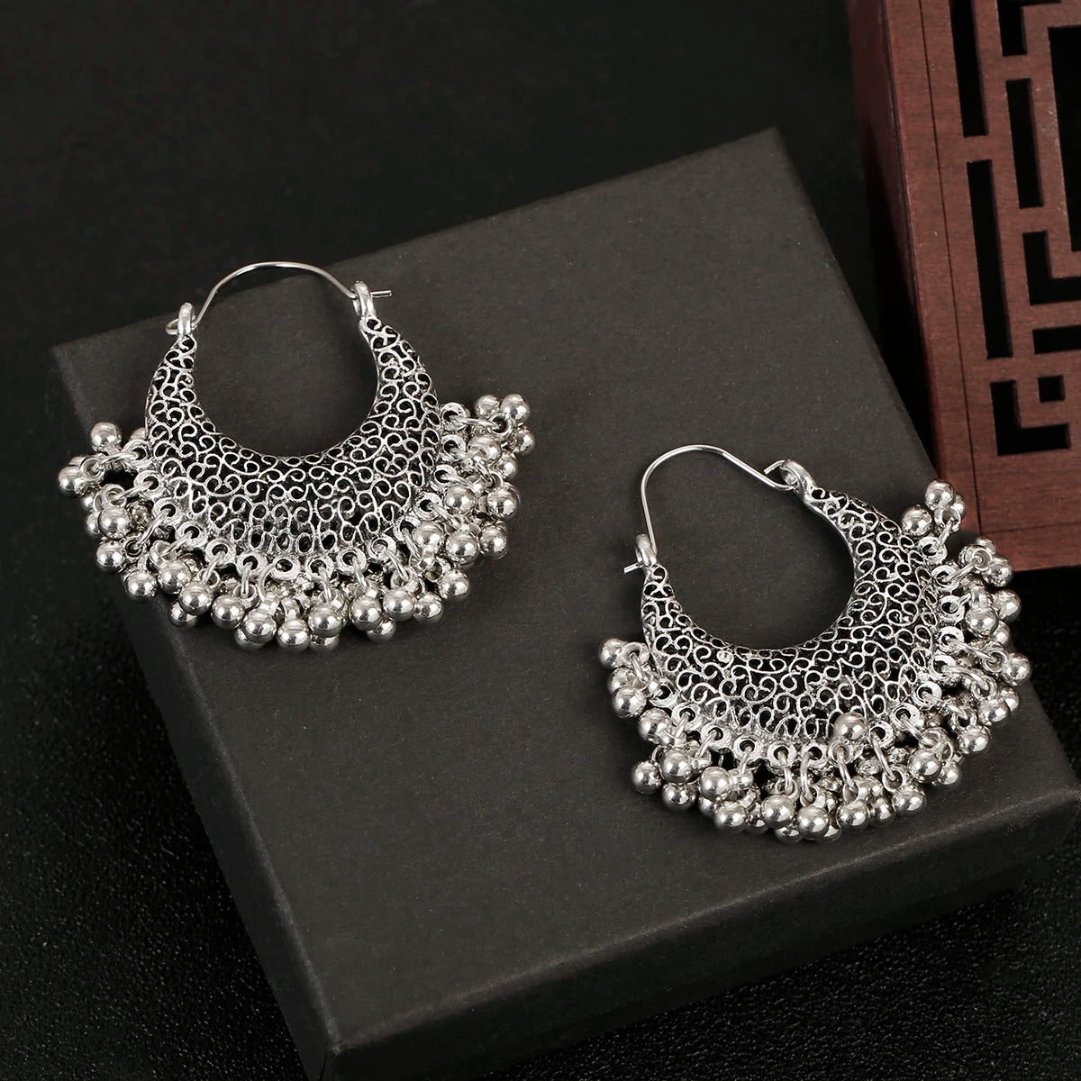 Retro Boho Silver Color Tassel Indian Earrings For Women Orecchini Jewelry Gypsy Flower Ladies Jhumka Earrings