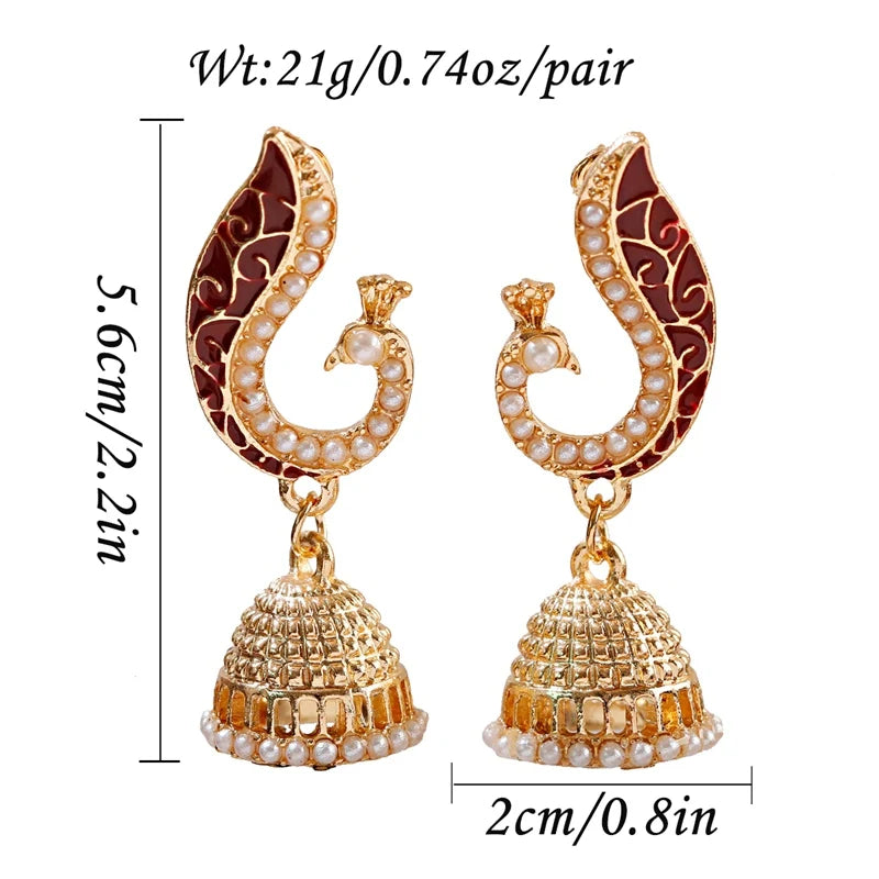Ethnic Women's Peacock Indian Jewelry Gypsy Vintage Tribe Imitation Pearls Tassel Jhumka Earrings Fashion Jewelry