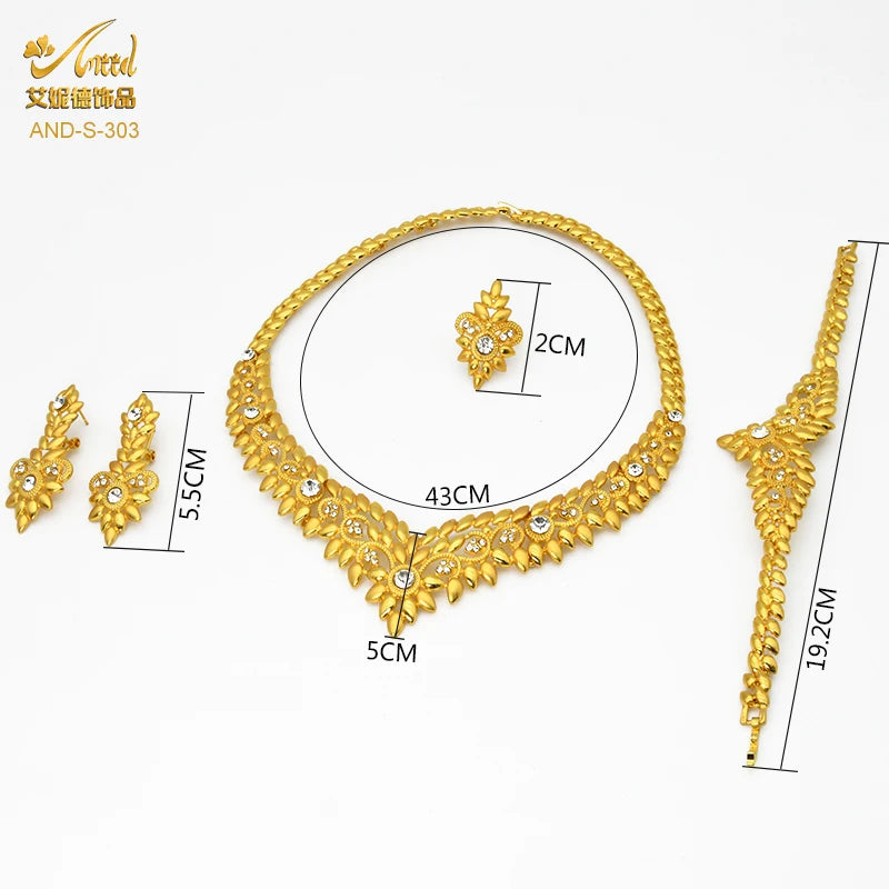 ANIID Dubai Jewelry Sets Gold Color 24k Luxury Big African Nigerian Necklace Bracelets Earring Ring For Wedding Jewelri Party