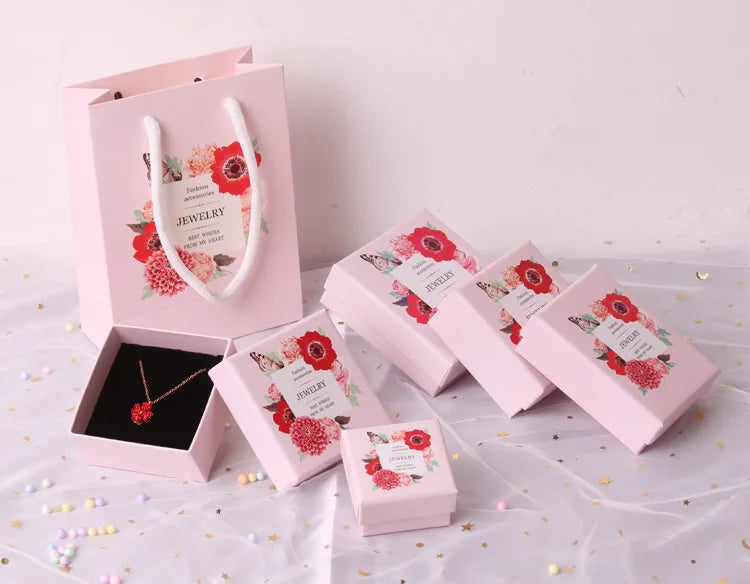 Pink Print 5Sizes Gift Box For Bracelets Earring Ring Necklace