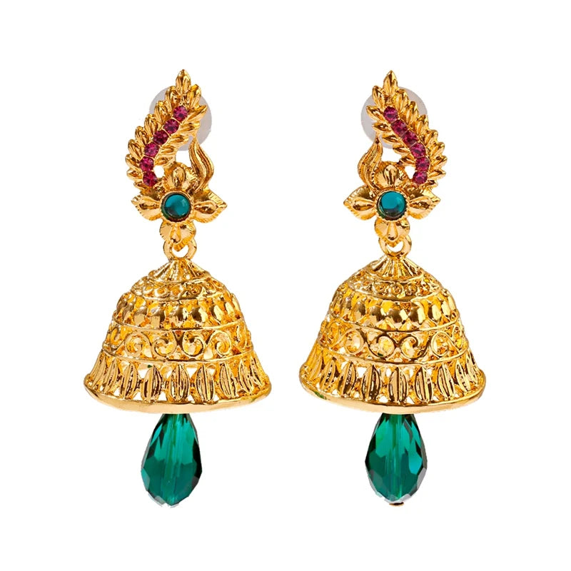 Ethnic Women's Peacock Indian Jewelry Gypsy Vintage Tribe Imitation Pearls Tassel Jhumka Earrings Fashion Jewelry