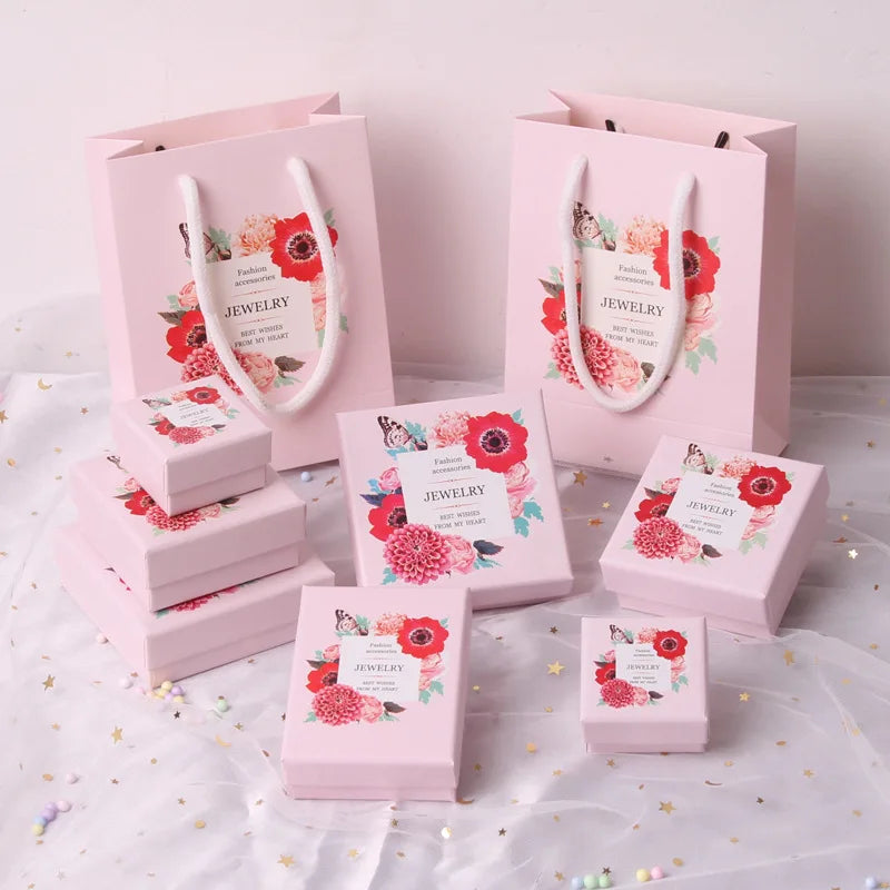 Pink Print 5Sizes Gift Box For Bracelets Earring Ring Necklace