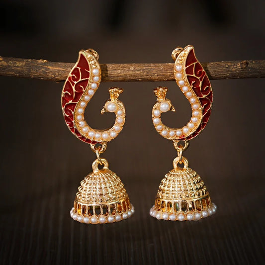 Ethnic Women's Peacock Indian Jewelry Gypsy Vintage Tribe Imitation Pearls Tassel Jhumka Earrings Fashion Jewelry