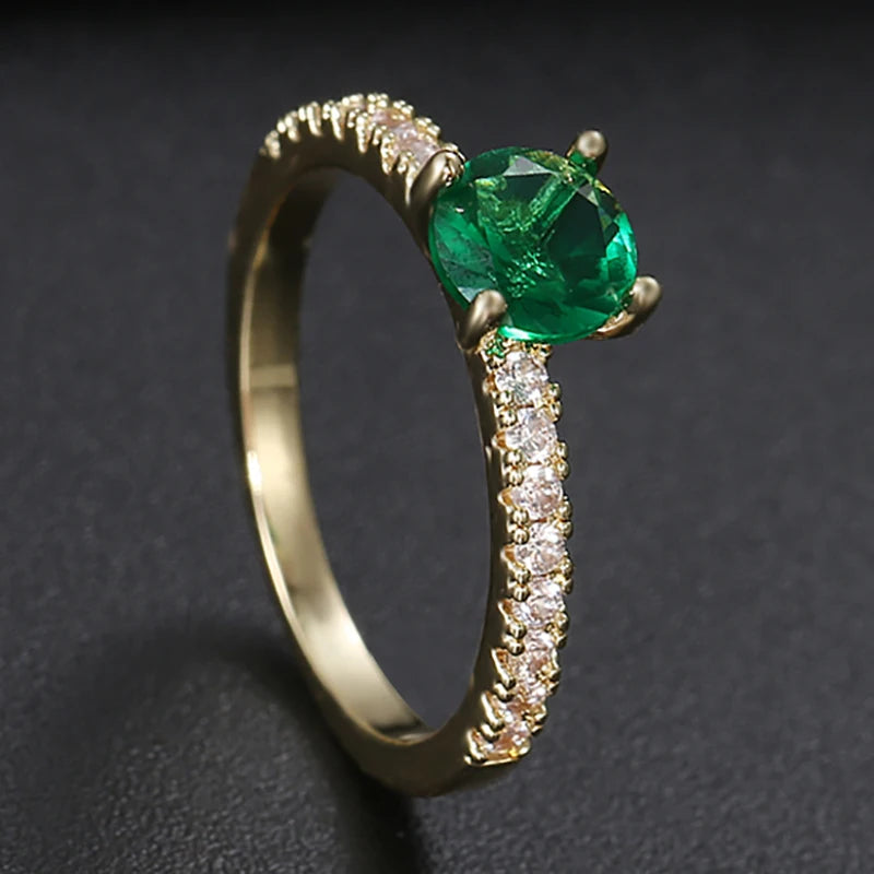Luxury AAA CZ Green Wedding Rings for Women New Romantic Crystal Engagement Finger Ring France Party Bride Jewelry