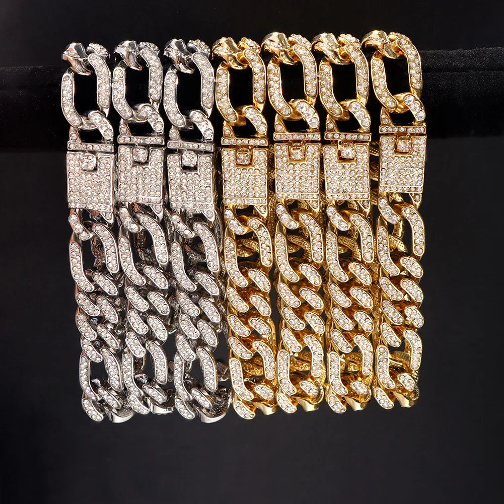 Flatfoosie Hip Hop Iced Out Chunky Cuban Chain Anklets For Women Luxury Rhinestone Link Ankle Bracelet Beach Barefoot Jewelry