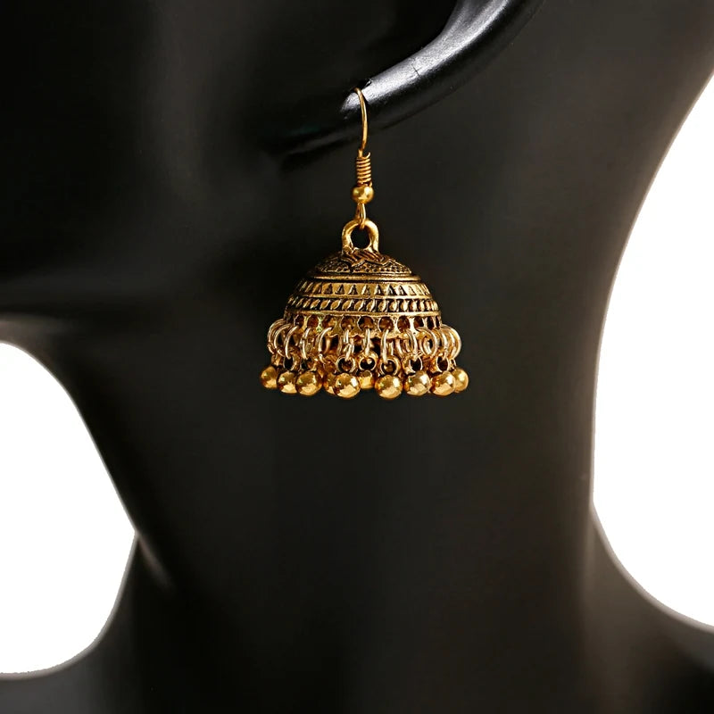 Tibetan Jewelry Silver Color India Geometric Hanging Dangle Drop Earrings Bohemia Bells Jhumka Earrings