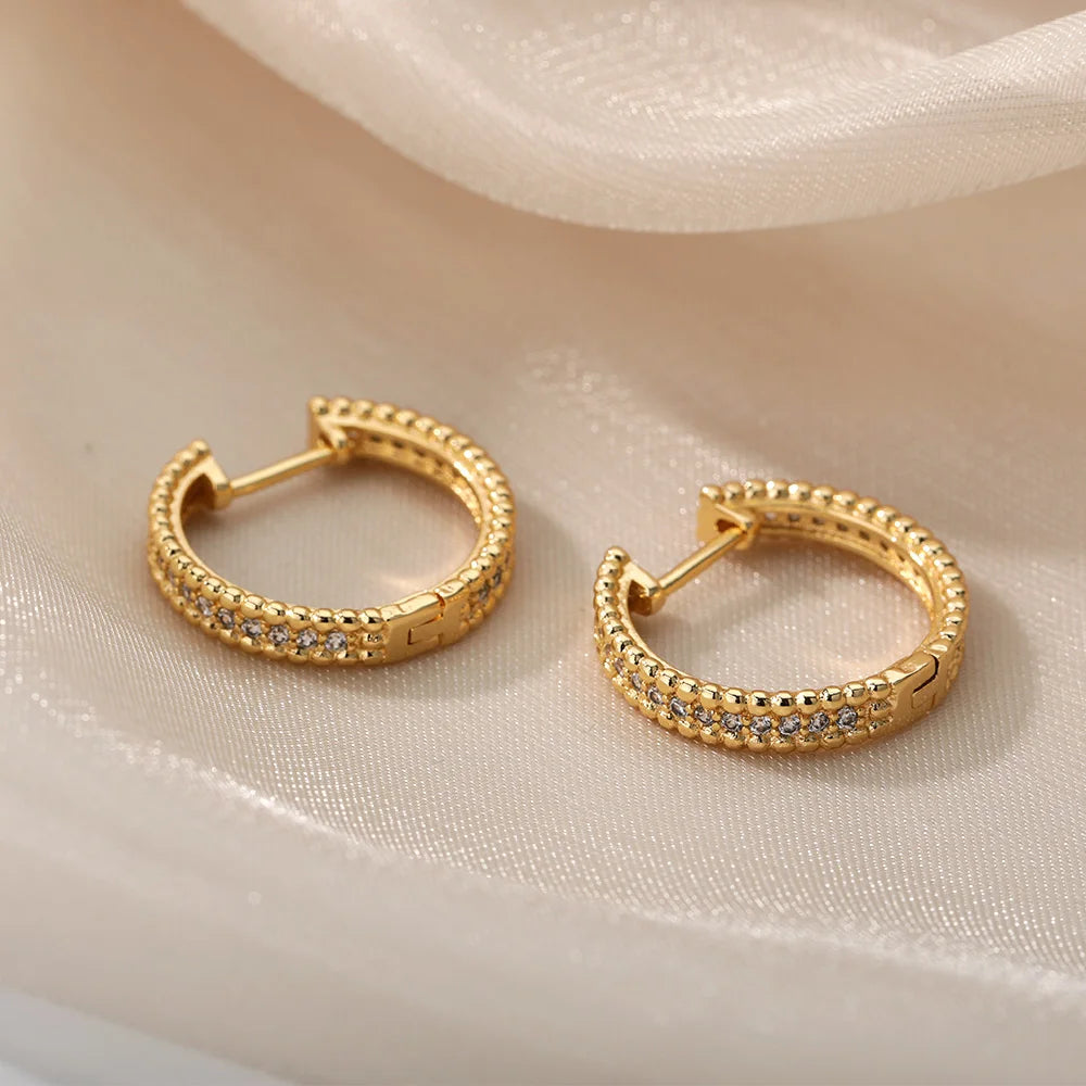 Round Hoop Earrings For Women Gold Color Stainless Steel Earrings 2024 Trend New Wedding Band Couple Jewelry Freeshipping Items
