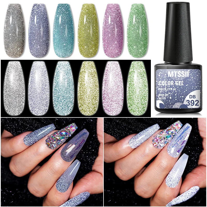 Mtssii 6ML Reflective Gel Nail Polish Shiny 14 Colors Semi-permanent UV Gel varnish Hybrid Nail Polish for Nail Art Manicure