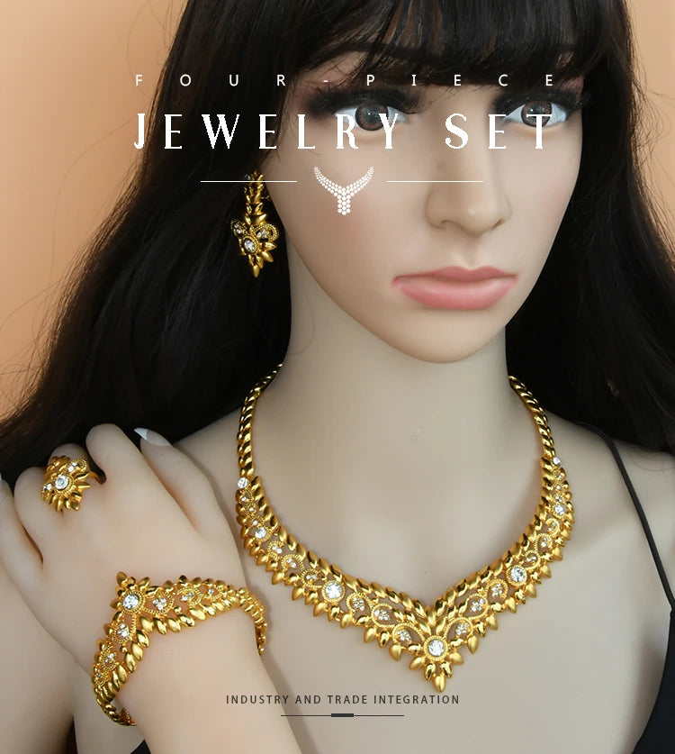 ANIID Dubai Jewelry Sets Gold Color 24k Luxury Big African Nigerian Necklace Bracelets Earring Ring For Wedding Jewelri Party