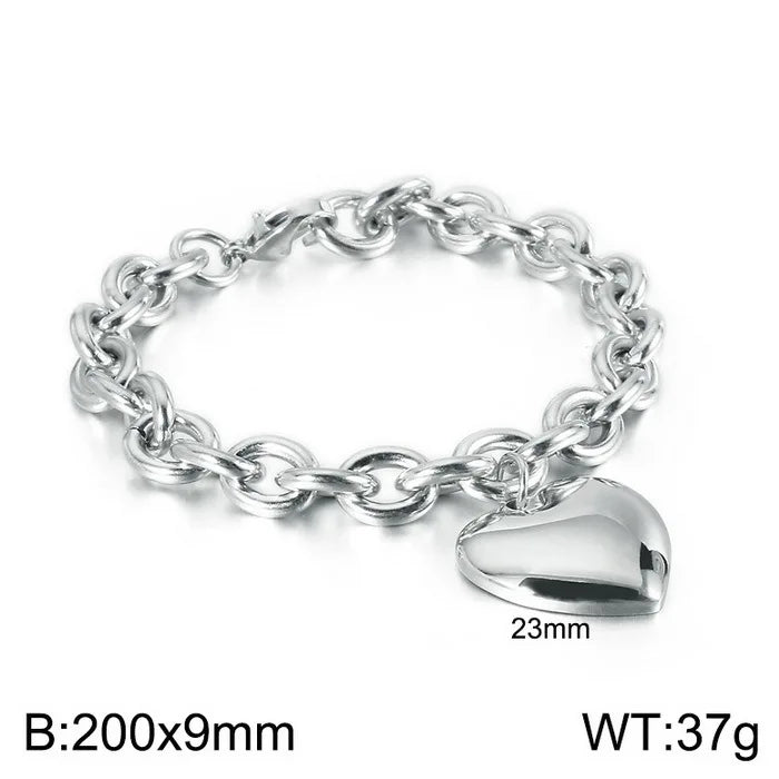 8mm Waterproof Stainless Steel Polished Heart Bracelet and Necklace Set Minimalist Gold Plated Link Chain Trendy Jewelry