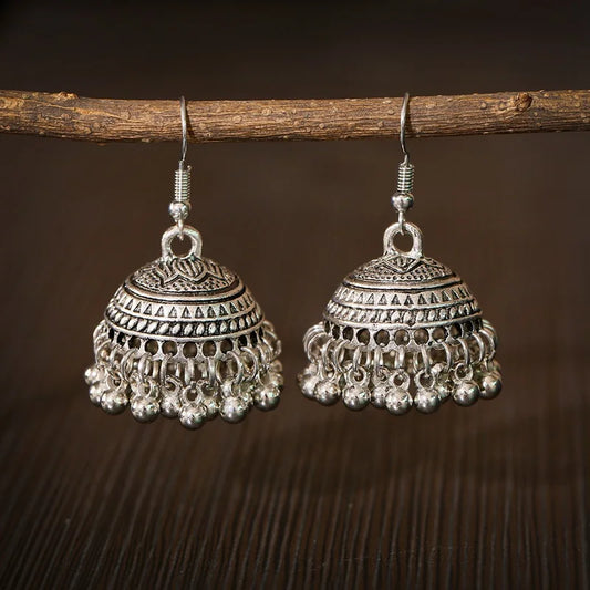 Tibetan Jewelry Silver Color India Geometric Hanging Dangle Drop Earrings Bohemia Bells Jhumka Earrings