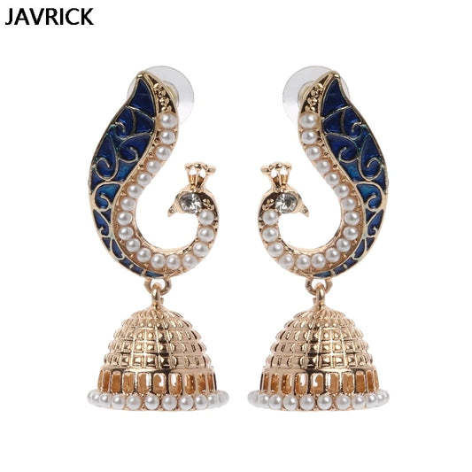 Retro Indian Bollywood Kundan Peacock Jhumka Jhumki Drop Earrings Imitation Pearls Women Gypsy Jewelry