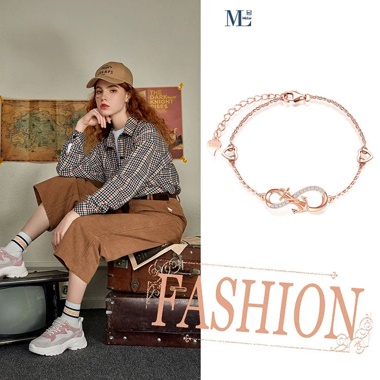 Drop Shipping 925 Sterling Silver Anchor Infinity Heart Charm Silver Bracelet for Women New Arrival