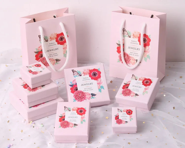 Pink Print 5Sizes Gift Box For Bracelets Earring Ring Necklace