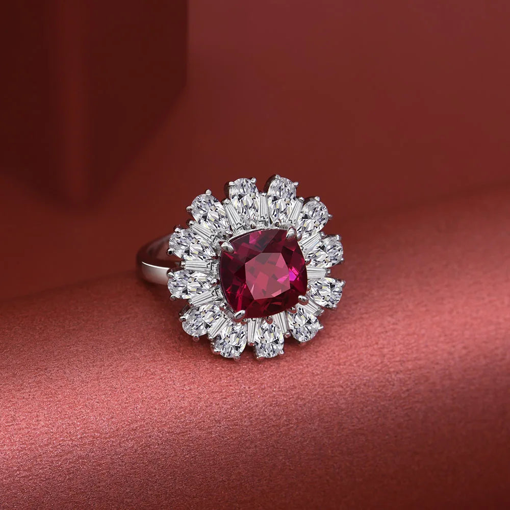 Bling Rings Women 925 Wedding Rings 925 Silver Cubic Zirconia Ruby Ring