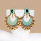 Ethnic Retro Green Sector Carved Turkish Jhumka Earrings For Women Indian Jewelry Pearl Tassel Earrings