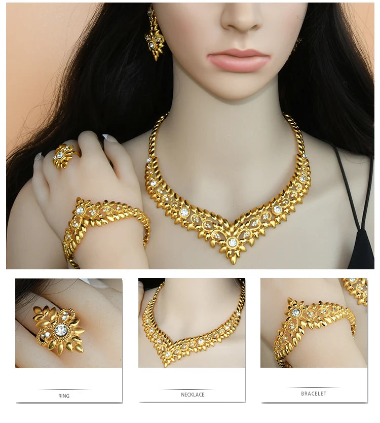 ANIID Dubai Jewelry Sets Gold Color 24k Luxury Big African Nigerian Necklace Bracelets Earring Ring For Wedding Jewelri Party