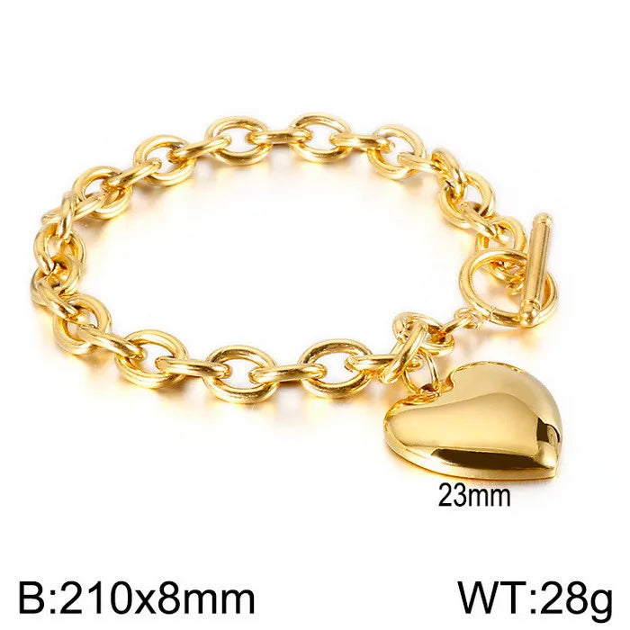 8mm Waterproof Stainless Steel Polished Heart Bracelet and Necklace Set Minimalist Gold Plated Link Chain Trendy Jewelry